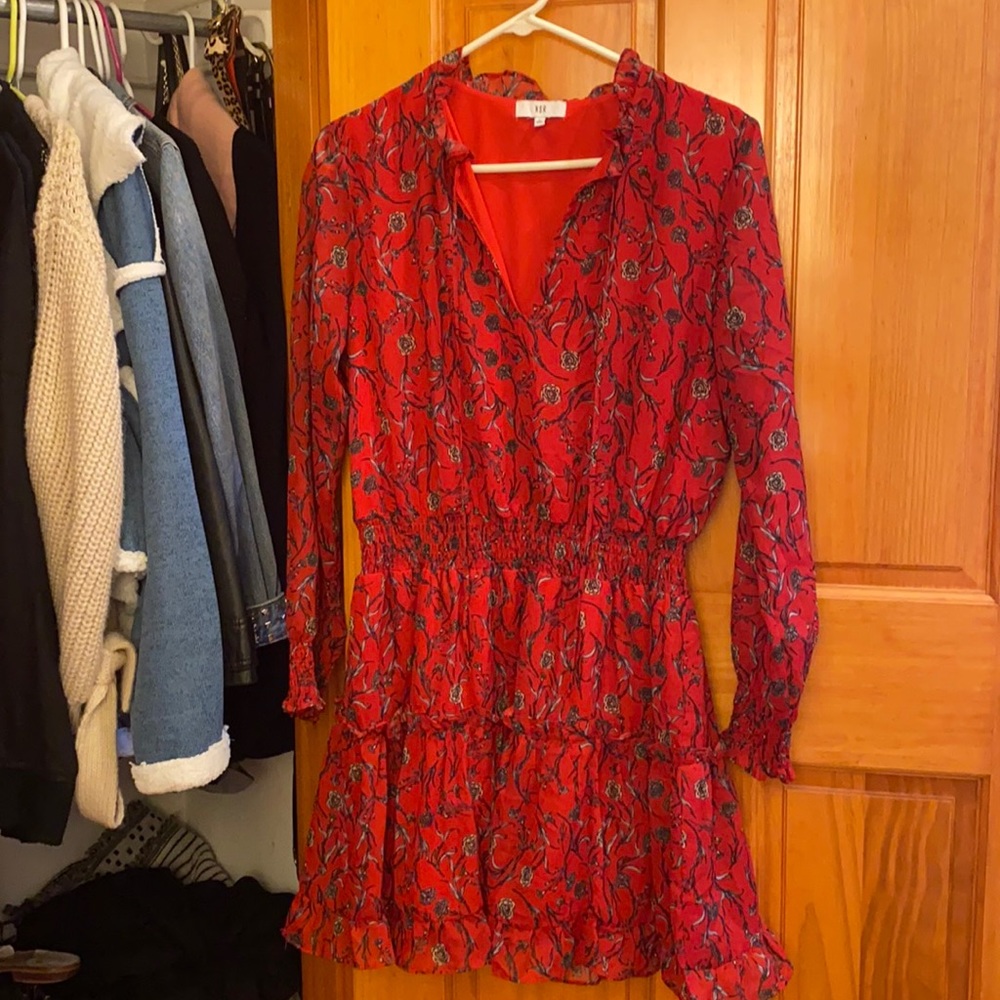 Red floral mini dress